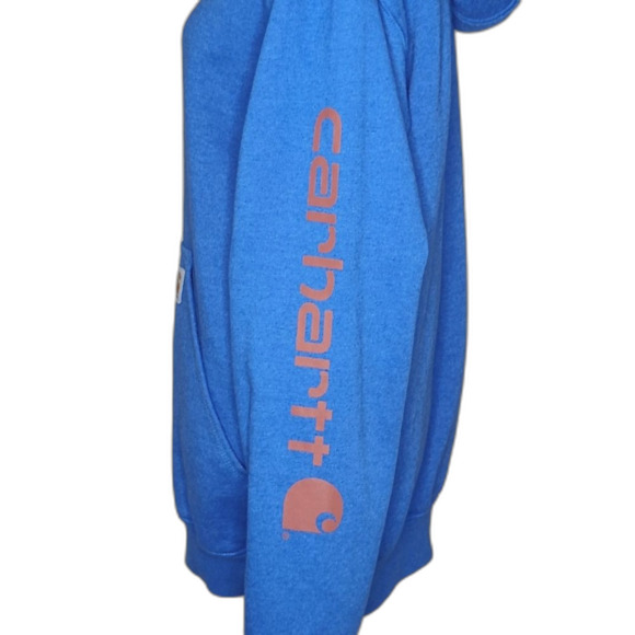 Carhartt Loose Fit Hooded Sweatshirt Hoodie Logo Sleeve Blue Men's Small - Picture 3 of 12